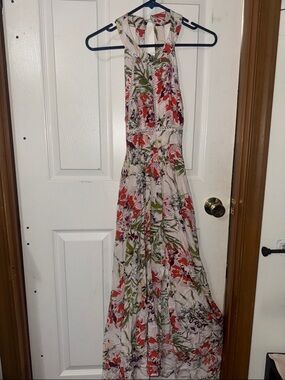 Sleeveless Floral Maxi Dress in Cream and Red
